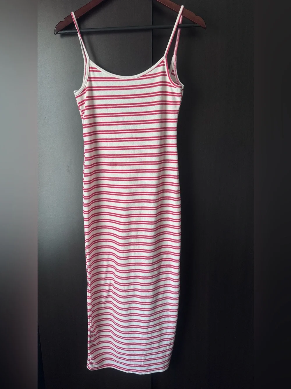 Zara Red & White Striped Ribbed Cami Maxi Dress S